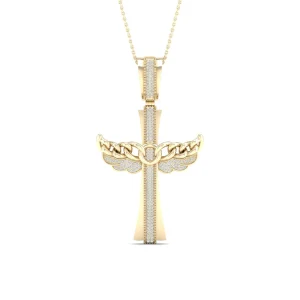 10K Yellow Gold Winged Cross 0.43 CT Diamond Pendant