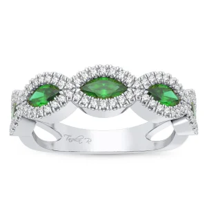 Verde Vista - 14K White Gold 0.20CT Diamond and Green Gemstone Band