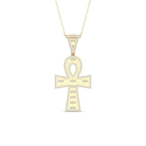 Lustrous 10K Yellow Gold 0.50CT Diamond Encrusted Ankh Pendant