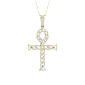 10K Yellow Gold 0.70CT Diamond Celtic Twist Ankh Pendant
