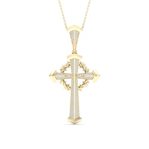 Intricate 10K Yellow Gold 0.50CT Diamond Barbed Cross Pendant