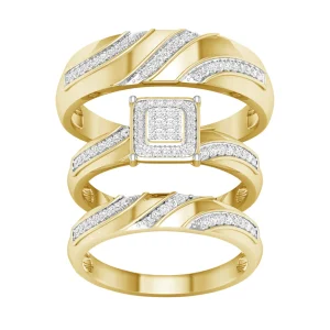 10K Yellow Gold 0.25 CT Diamond Square Trio Set