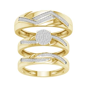 10K Yellow Gold 0.33 CT Diamond Wedding Ring Trio-Set
