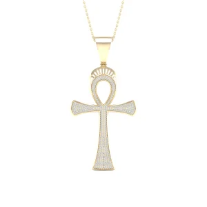 Divine 10K Yellow Gold 0.75CT Diamond Radiant Ankh Pendant