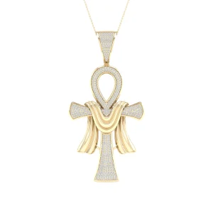 Celestial 10K Yellow Gold 0.80CT Diamond Ankh with Draped Robe Pendant