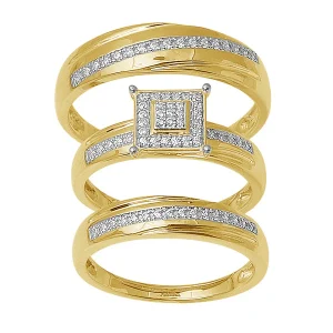 10K Yellow Gold 0.20 CT Diamond Square Frame Trio Set