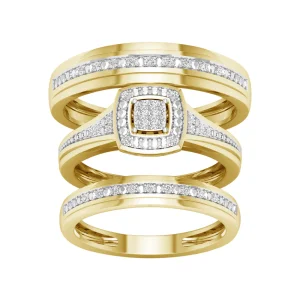 10K Yellow Gold 0.10 CT Diamond Square Frame Trio Set