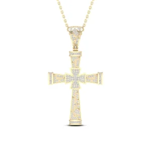 10K Yellow Gold Detailed Cross 0.40 CT Diamond Pendant