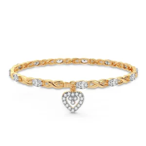 Charming Heart Diamond Bracelet -  10K Yellow Gold 0.10CT Diamonds