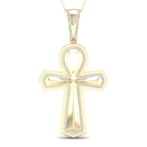 10K Yellow Gold Looped Ankh 0.40 CT Diamond Pendant