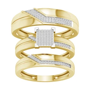 10K Yellow Gold 0.33 CT Diamond Square Cluster Trio Set