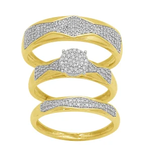 10K Yellow Gold 0.50 CT Wavy Line Diamond Trio Set