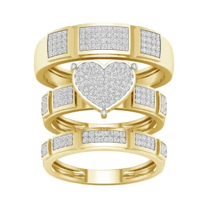 10K Yellow Gold 0.50CT Diamond Wedding Ring Trio-Set