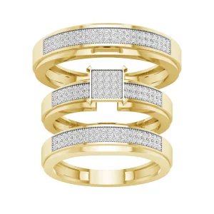 10K Yellow Gold Square Diamond Trio Wedding Set, 0.33 CT