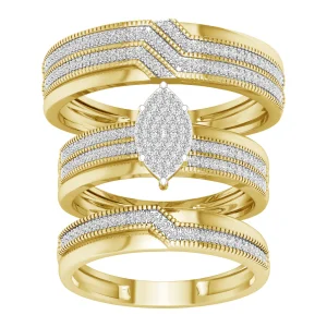 10K Yellow Gold 0.50 CT Chevron Diamond Trio Set