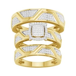 10K Yellow Gold 0.50 CT Diamond Geometric Trio Set