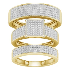 10K Yellow Gold 1.00 CT Diamond Broad Band Trio Set