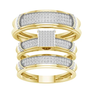 10K Yellow Gold 0.50 CT Rectangular Pavé Diamond Trio Set
