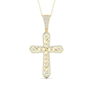 Religious 10K Solid Yellow Gold 0.55CT Diamond Cross Pendant