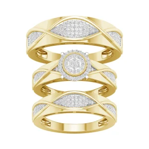 10K Yellow Gold 0.50 CT Diamond Circular Halo Trio Set