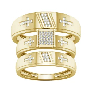 10K Yellow Gold 0.07 CT Diamond Cross Detail Trio Set