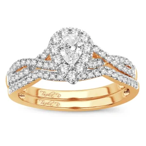 Enchantment Halo - 14K Yellow Gold 0.75 CT Fancy Cut Diamond Bridal Ring