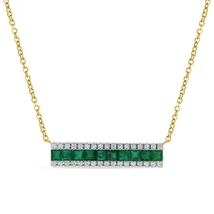 Fashion Diamond Emerald Necklace In 14K Yellow Gold 0.12CT