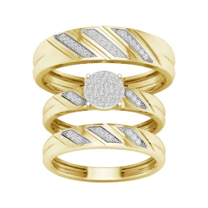 10K Yellow Gold 0.20CT Diamond Wedding Ring Trio Set