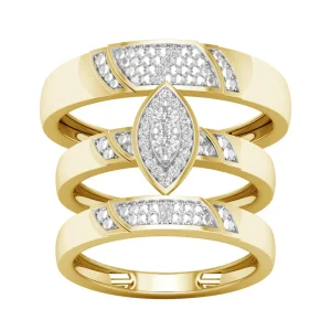 10K Yellow Gold 0.07 CT Marquise Diamond Trio Set