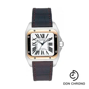 Cartier Santos 100 Watch - Medium Steel and Gold Case - Alligator Strap - W20107X7