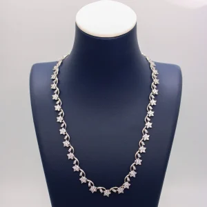 Women's Flower Necklace & Bracelet Set In 14K White Gold