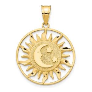 14k Diamond-cut Sun with Moon and Stars Charm