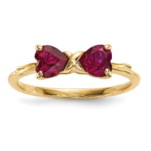 14k Gold Polished Created Ruby Bow Ring