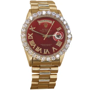 ROLEX DAY-DATE 18K GOLD WITH DIAMOND STONES ROMANX RED FACE  36MM - 18238