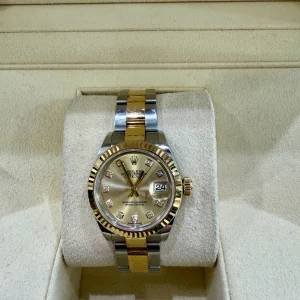 ROLEX DATEJUST TWO TONE DIAMOND NUMBERS CHAMPAGNE FACE 28MM - 279173