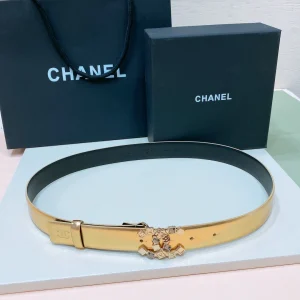 CHANEL BELT 3CM YELLOW LAMBSKIN WITH GOLD HARDWARE