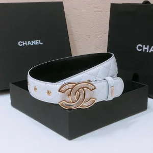 CHANEL BELT 3CM IN WHITE EMBROIDERED LAMBSKIN GOLD HARDWARE