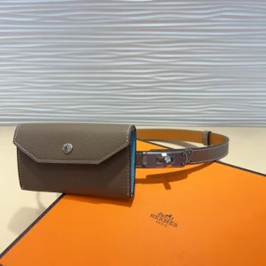 HM KELLY DARK BROWN POCKET 18MM BELT LEATHER SILVER HARDWARE