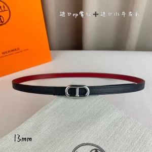 HM MAILLON H BELT BUCKLE & REVERSIBLE BLACK LEATHER STRAP 13 MM SILVER HARDWARE