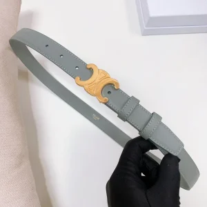 CL MEDIUM 25 MM TRIOMPHE BELT IN GRAY GREEN LEATHER GOLD HARDWARE