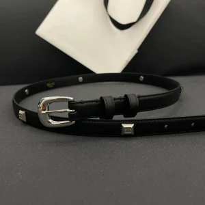 CL SMALL 18 MM TRIOMPHE BELT IN TAURILLON BLACK LEATHER SILVER HARDWARE