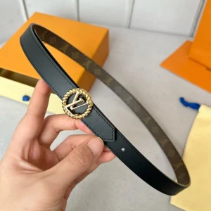 LV Circle Nautical 20mm Reversible Belt Gold Buckle Black Brown Lambskin