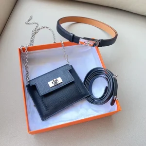 hm kelly belt 18mm with kelly pocket black epsom silver hardware