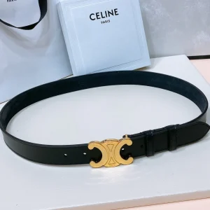CEL Gold Buckle Belt 30mm Black Calfskin 176403