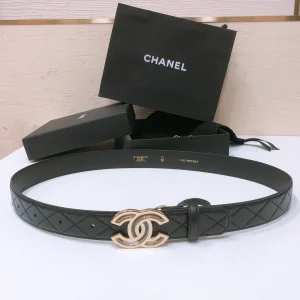 CHANEL BELT 3CM IN BLACK LAMBSKIN GOLD HARDWARE