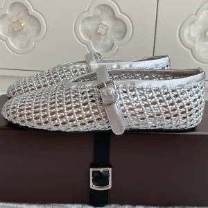 Alaia Women's Ballet Flat Silver Lambskin 291051