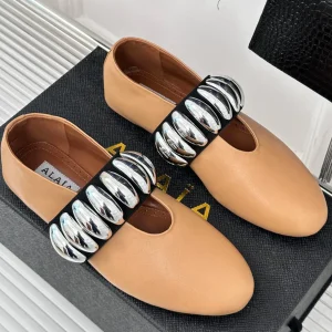 Alaia 25 Mary Jane Jewel Ballet Flats Brown Calfskin 293247