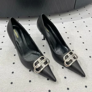 HEELED PUMPS 65 MM IN BLACK SMOOTH LAMBSKIN SILVER HARDWARE
