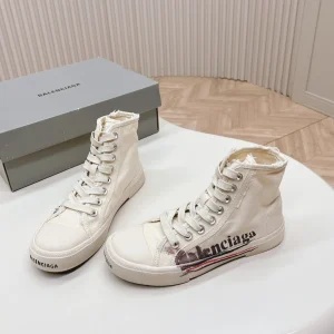 WHITE CANVAS HIGH-TOP SNEAKERS LOGO GRAFFITI