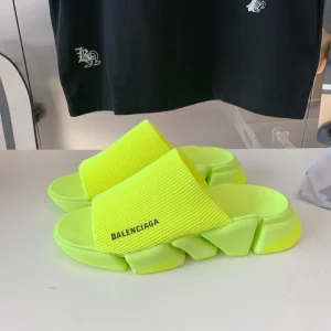 SPEED 2.0 SLIDE SANDAL IN NEON GREEN RECYCLED KNIT